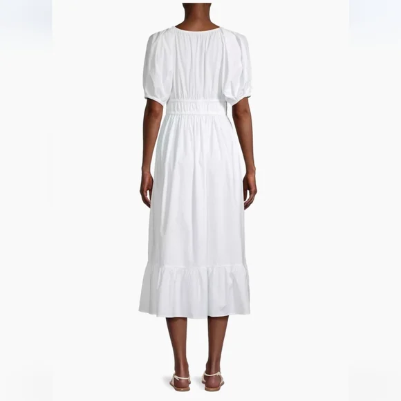 Vineyard Vines Marina Dress Large White Midi Puffy Sleeves Summer Tiered - Picture 15 of 16